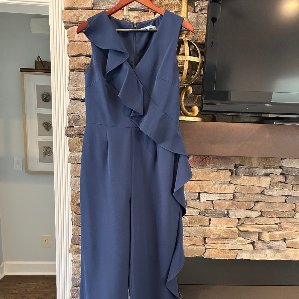 Antonio Melani Navy Ruffled Jumpsuit Size 8